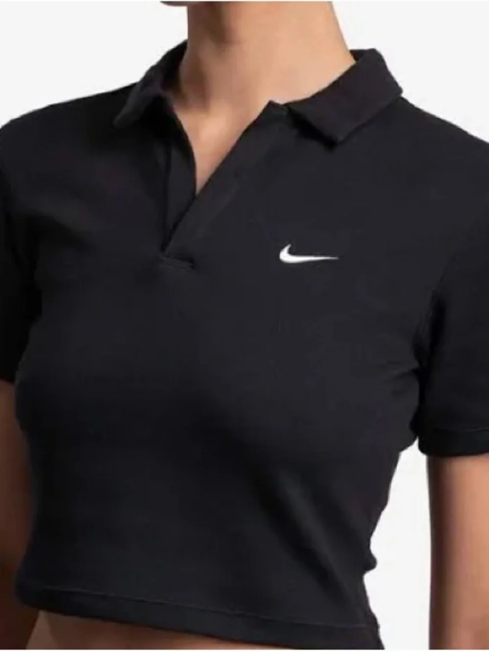 Nike Black Cropped Polo with White Swoosh